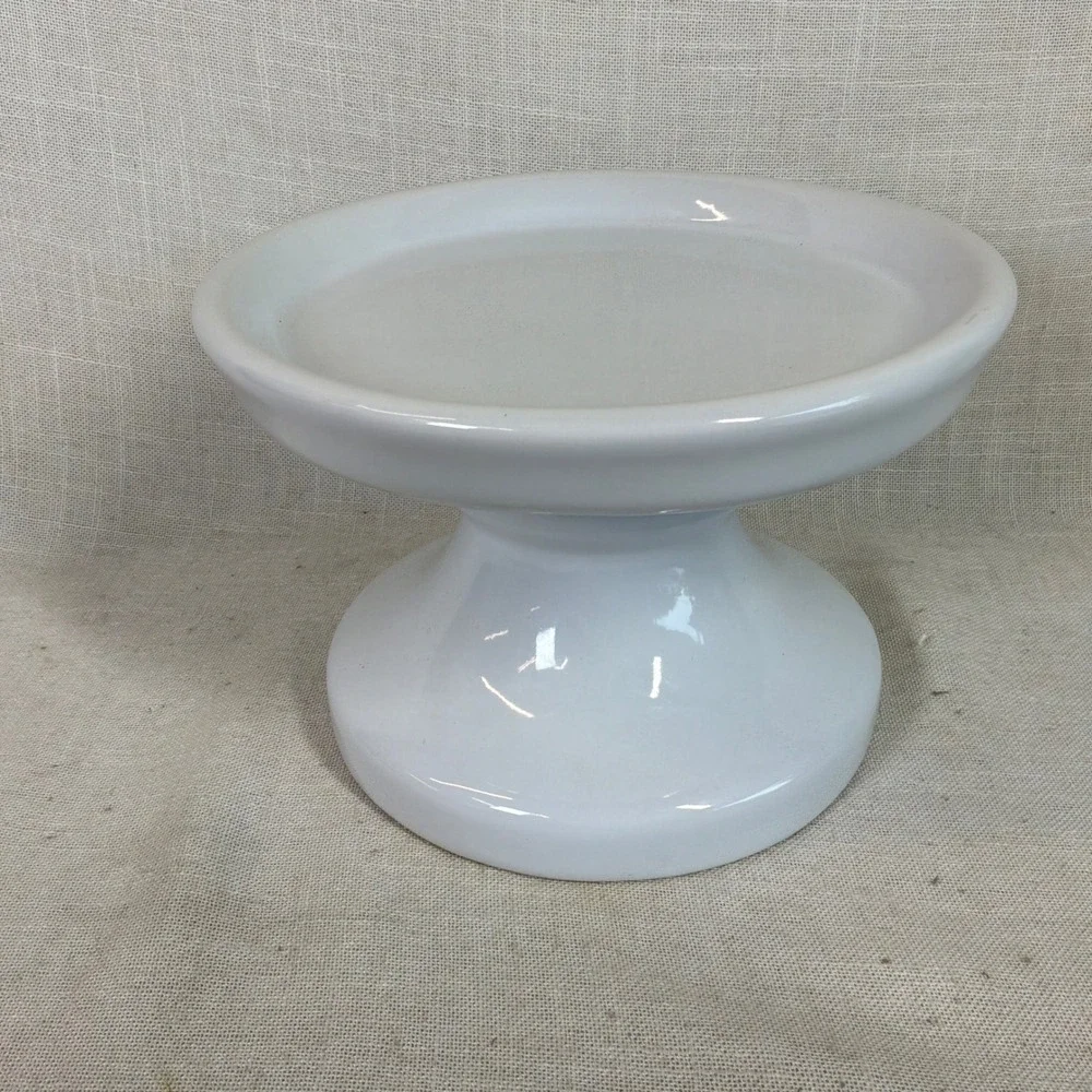 Pottery Barn White Ceramic Pillar Candle Holder Pedestal Stand 8.5 Inch